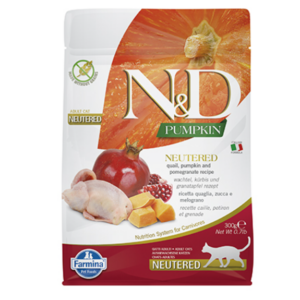 N&D CAT NEUTERED PUMPKIN коте,кастрирани, тиква с пъдпъдък и нар